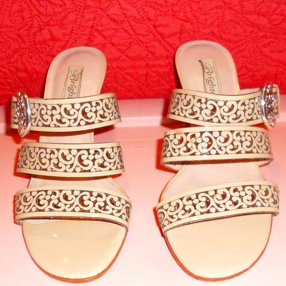 Brighton 8.5 M Cream Leather Laser Cut Sandals 3 Straps "Tinsel" - Picture 3 of 11